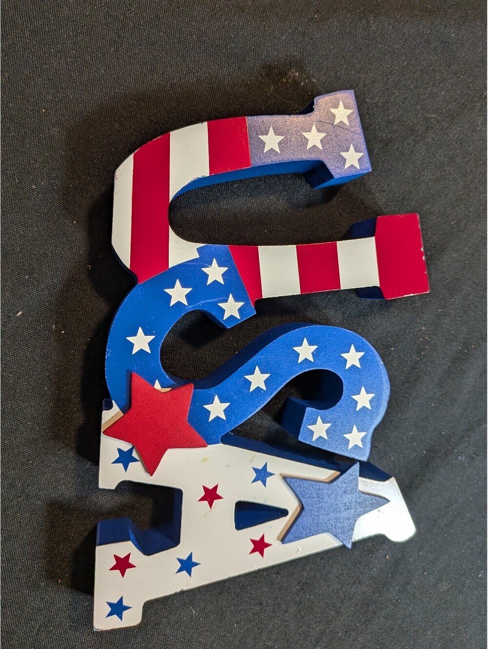 Patriotic USA Wooden Tabletop Sign Red White Blue Stars Americana Decor